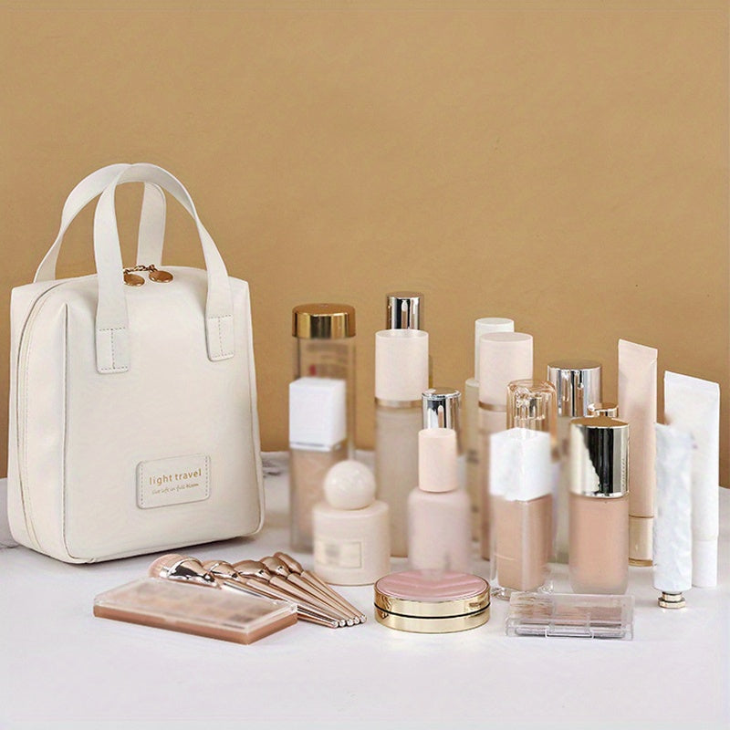 1pc Large Capacity Makeup Bag, Portable Large Opening Makeup Bag, Double Zipper Home Travel Bag